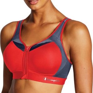 Champion Motion Control Front Zip Sports Bra Moisture Wicking Tech Red/Blue 36DD